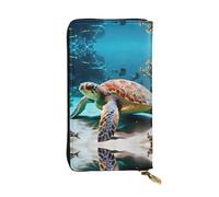 Portefeuille en cuir pour femme et homme avec 12 emplacements pour cartes, motif perroquet tropical, Tortue de mer., One Size