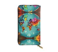 Portefeuille en cuir pour femme et homme avec 12 emplacements pour cartes, portefeuille pour passeport, motif carte du monde, One Size