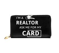 Portefeuille en cuir pour femme « I'M A Realtor Ask Me » - Grande capacité - Porte-cartes avec plusieurs emplacements pour cartes - Long sac à main pour femme avec compartiment à fermeture éclair - 19