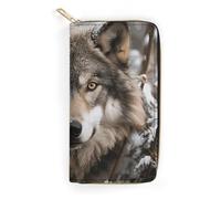 Portefeuille en cuir pour femme Lmage of Wolf in the Snow - Portefeuille long et ultra fin avec poche zippée pour le travail et le shopping - 19,7 x 10,5 cm, Style :, 19.7x10.5cm