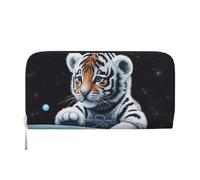Portefeuille en cuir pour femme - Long sac à main « Little Tiger in Space » avec 8 porte-cartes de crédit et poche pour pièces de monnaie, noir, taille unique, décontracté, Noir , Taille unique