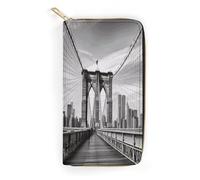 Portefeuille en cuir pour femme - Motif pont de Brooklyn - Porte-cartes avec fermeture éclair - 19,8 x 10,4 x 3,6 cm - Moderne, Brooklyn Bridge, 7.8 x 4.1 x 1.4 inches, Moderne