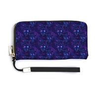 Portefeuille en cuir pour femme - Petit portefeuille pour femme avec fermeture éclair et tête de loup cyber violet