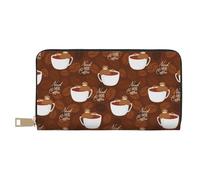 Portefeuille en cuir pour femme, portefeuille à deux volets, porte-cartes, paresseux ours dans une tasse à café, portefeuille long