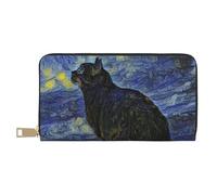 Portefeuille en cuir pour femme, portefeuille multi-cartes à deux volets, motif chat Shambhala dans Van Gogh Impressionnist Portefeuilles pour femmes, long sac à main