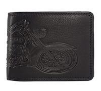 Portefeuille en cuir pour homme avec protection RFID avec porte-monnaie et gaufrage en cuir véritable porte-monnaie (marron portrait, moto, Harley Davidson), Noir , Querformat schwarz, Classique