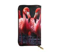 Portefeuille en cuir pour homme et femme - Grand porte-cartes de crédit - Motif flamants roses sur fond noir - Portefeuille avec fermeture éclair pour téléphone - Long sac à main de voyage - Noir -