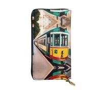 Portefeuille en cuir pour homme et femme Motif cochons dans la ferme Grand portefeuille avec 12 emplacements pour cartes, portefeuille passeport, Motif Tram de Lisbonne, One Size