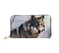 Portefeuille en cuir pour homme et femme - Portefeuille ultra fin avec porte-cartes de crédit - Un loup debout dans une neige - Pochette pour femme - Noir - Taille unique, Noir , Taille unique