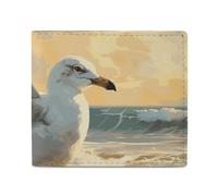 Portefeuille en cuir pour homme - Motif loutre jouant dans l'eau - Portefeuille à deux volets en polyuréthane - Porte-cartes de crédit - Petit porte-monnaie élégant pour femme, Peinture d'une mouette,