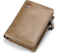 Portefeuille en Cuir pour Hommes Protégé par RFID avec Poche à Monnaie Portefeuille De Carte De Crédit à Deux Volets Mince en Cuir Véritable, Yellow