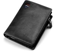 Portefeuille en Cuir pour Hommes Protégé par RFID avec Poche à Monnaie Portefeuille De Carte De Crédit à Deux Volets Mince en Cuir Véritable, Black