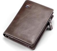 Portefeuille en Cuir pour Hommes Protégé par RFID avec Poche à Monnaie Portefeuille De Carte De Crédit à Deux Volets Mince en Cuir Véritable, Brown