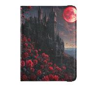 Portefeuille en cuir pour passeport avec motif château de vampire gothique et lune