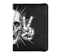 Portefeuille en cuir pour passeport et carte de vaccin avec fente pour carte de vaccination, couverture de passeport avec blocage RFID pour homme et femme, imperméable, Crâne Peace Sign Art, 1 size
