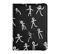 Portefeuille en cuir pour passeport et carte de vaccin - Organiseur de documents de voyage - Avec fente pour carte de vaccin - Étanche, Stick Figure Noir Motif, 1 size, Moderne