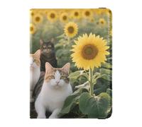 Portefeuille en cuir pour passeport et carte de vaccin - Organiseur de documents de voyage - Avec fente pour carte de vaccin - Étanche, Chats dans un champ de tournesols, 1 size, Moderne