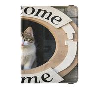 Portefeuille en cuir pour passeport et carte de vaccin, organiseur de documents de voyage, étui de protection pour passeport pour homme et femme, étanche, Welcome Home Cute Cartoon Cat 2, 1 size