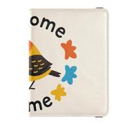 Portefeuille en cuir pour passeport et carte de vaccin, organiseur de documents de voyage, étui de protection pour passeport pour homme et femme, étanche, Welcome Home Mignon dessin animé oiseau 5, 1