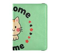 Portefeuille en cuir pour passeport et carte de vaccin, organiseur de documents de voyage, étui de protection pour passeport pour homme et femme, étanche, bienvenue à la maison Chat mignon dessin