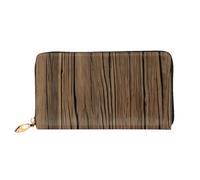 Portefeuille en cuir pour téléphone portable, carte de crédit, argent avec imprimé grain de bois, poche zippée, noir, taille unique, Noir/blanc, One Size