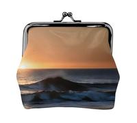 Portefeuille en cuir PU imprimé avec inscription « Last Sun Rays of Over The Sea Waves » - Mini pochette pour rouge à lèvres, changement de clés