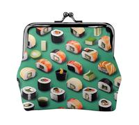 Portefeuille en cuir PU imprimé Sushi Food avec fermeture à glissière pour rouge à lèvres et changement de clés