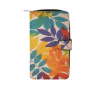 Portefeuille en cuir PU, portefeuille à deux volets, motif feuilles multicolores avec plusieurs emplacements, portefeuille élégant, portefeuille de voyage, portefeuille, style, 19,7 x 11 x 3,5 cm,