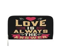 Portefeuille en Cuir PU pour Femmes et Hommes, Motif « Love is The Answer », Porte-Cartes de crédit, Pochette Longue, Fermeture éclair