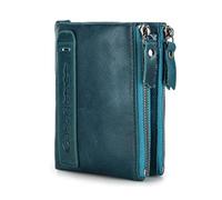 Portefeuille en cuir souple pour femme, petit porte-monnaie à deux volets, porte-cartes avec blocage RFID avec double fermeture éclair, organiseur de cartes multi-cartes, Bleu 1