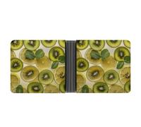 Portefeuille en cuir synthétique tranché de citron et kiwi, porte-cartes multicouche, style professionnel, adapté pour un usage quotidien ou comme cadeau.