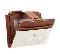 Portefeuille en cuir ultra fin à deux volets pour femme - Étui pour cartes de crédit avec blocage RFID avec fenêtre pour carte d'identité, poche zippée pour pièces de monnaie et mini pochette, marron