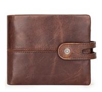 Portefeuille en cuir véritable avec fermeture éclair pour homme - Portefeuille en cuir véritable souple avec blocage RFID - Mince et minimaliste - Poche avant à deux volets - Fin et élégant avec 14