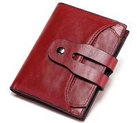 Portefeuille en cuir véritable pour femme avec fermeture éclair et fermeture éclair à deux volets - Pince à billets fine et minimaliste - Porte-cartes de crédit - Passeport élégant - Porte-monnaie de