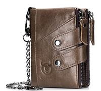 Portefeuille en cuir véritable pour hommes, blocage RFID, poche à fermeture éclair à deux volets, mince, minimaliste, élégant, fermeture éclair, étui à cartes vintage en cuir véritable, pince à