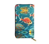 Portefeuille en cuir violet rose pour homme et femme, grand portefeuille avec 12 emplacements pour cartes, portefeuille passeport, Poissons sous-marins océaniques, One Size