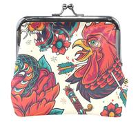 Portefeuille en cuir vivant d'art de coq personnalisé pour femmes filles boucle baiser fente carte changement porte-monnaie, art du coq vibrant, classique, art de la grille Vibrant, classique, Grille