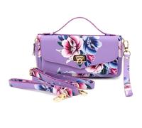 Portefeuille en éco-cuir Evelatus avec fermeture à glissière, attache magnétique pour smartphone et bandoulière, violet floral