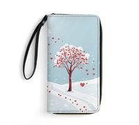 Portefeuille en forme de cœur en cuir imprimé arbre feuille porte carte titulaire avec dragonne convient aussi bien aux hommes qu'aux femmes, arbre en forme de cœur, 19,8 x 10,4 x 2,5 cm, moderne,