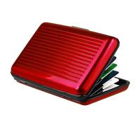 Portefeuille en métal avec blocage RFID pour cartes de crédit et cartes d'identité - Porte-cartes pour cartes de visite pour homme ou femme - 3x5 avec séparateurs (Rouge, Taille unique)