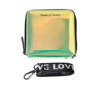 Portefeuille en similicuir pour femme avec fermeture éclair au laser et cordon tour de cou, #02 Court - Vert, Short, Portefeuille court zippé