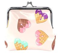 Portefeuille et pochettes en cuir à crème glacée personnalisée avec boucle mignonne Kiss Lock Porte-monnaie, crème glacée d'amour, classique, crème glacée d'amour, classique, Love Ice Cream, Classique