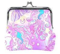 Portefeuille et pochettes en cuir personnalisés Mignon Licorne Arc-en-ciel Rose Kiss Lock Change Purse pour Pièces de monnaie, Licorne Arc-en-ciel Rose, Licorne Rainbow Pink