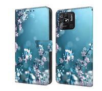 Portefeuille Etui à Rabat pour Redmi 10C Housse Coque Cuir Mode Créatif Effet 3D Folio Magnétique Flip Construit en Caoutchouc Souple Hybride Prime Faux PU Cui,Plum Blossom