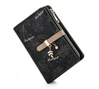 Portefeuille Femme à Double Pli, Motif Imprimé Feuillage, Protection RFID, Porte-Cartes à Multi Compartiments avec Fermoir Feuille, Pochette à Pièces à Zip, Portefeuille Compact pour Quotidien Voyage