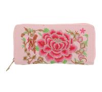 Portefeuille Femme à Fleurs Brodées, Zip Sécurisé, Pu, Grand Format | Usage Quotidien et Voyage, Style Ethnique Polyvalent, Rose, Compact, Pratique, pour Femmes
