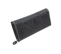 Portefeuille Femme avec ''Motif de lys/Fleurs'' LEAS, Cuir véritable, Noir