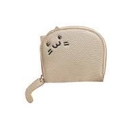 Portefeuille Femme Chat PU Cuir, Mignon Mini Porte monnaie Pliable , Porte-Cartes bancaire avec Fermeture éclair, Pochette à Monnaie, Petit Porte Monnaie Court avec 11 Emplacements Cartes (Doré)