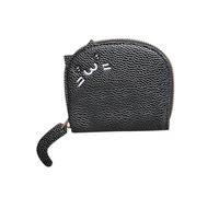 Portefeuille Femme Chat PU Cuir, Mignon Mini Porte monnaie Pliable , Porte-Cartes bancaire avec Fermeture éclair, Pochette à Monnaie, Petit Porte Monnaie Court avec 11 Emplacements Cartes (Noir)