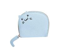Portefeuille Femme Chat PU Cuir, Mignon Mini Porte monnaie Pliable , Porte-Cartes bancaire avec Fermeture éclair, Pochette à Monnaie, Petit Porte Monnaie Court avec 11 Emplacements Cartes (Bleu)
